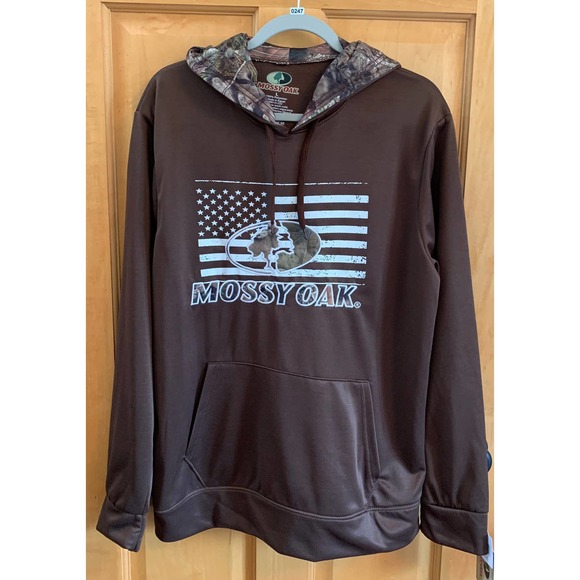 NWT, Mossy Oak Men's Large Long Sleeve Hoodie Kangaroo Hand Warmer Pocket, Brown - Picture 3 of 12